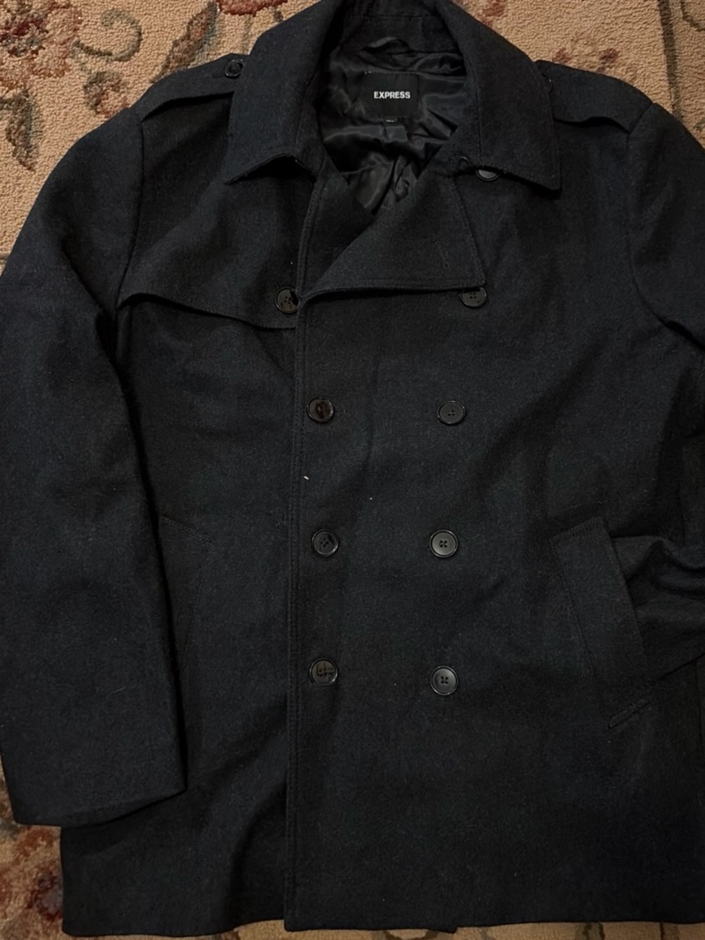 Express Men’s Black Double-Breasted Wool Peacoat